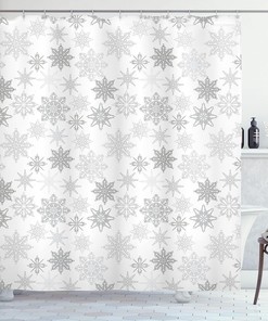 Icy Crystals Shower Curtain Bathroom Decor in Grey White, Home Decor