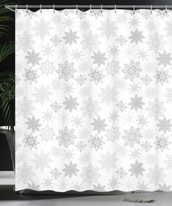 Icy Crystals Shower Curtain Bathroom Decor in Grey White, Home Decor