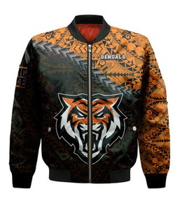 Idaho State Bengals Bomber Jacket Grunge Polynesian Tattoo- NCAA