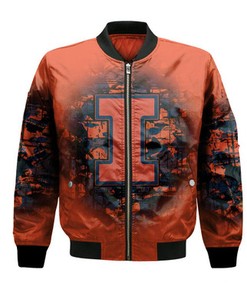 Illinois Fighting Illini Bomber Jacket Camouflage Vintage  - NCAA