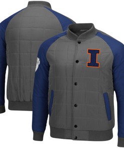 Illinois Fighting Illini Colosseum 1940s Bomber Raglan Full-Snap Jacket - Charcoal/Navy