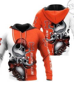 Illinois Fighting Illini Jack Skellington And Zero 3D Hoodie