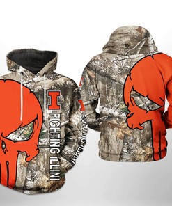 Illinois Fighting Illini NCAA Camo Veteran Hunting 3D All Over Print Hoodie, Zip-Up Hoodie