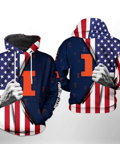 Illinois Fighting Illini NCAA US Flag 3D All Over Print Hoodie, Zip-Up Hoodie