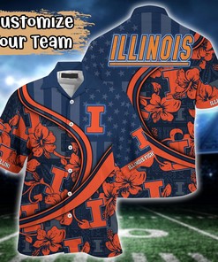 Illinois Fighting Illini NCAA US Flag Flower Hawaii Shirt For Fans