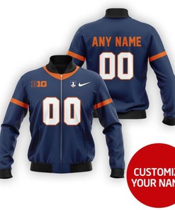 Illinois Fighting Illini Sport Team Ncaa Blue Personalized Number Name Gift For Fighting Illini Fans Bomber Jacket