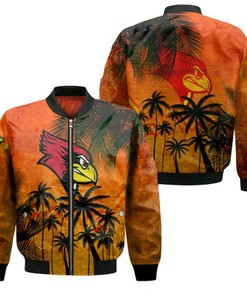 Illinois State Redbirds Bomber Jacket Coconut Tree Tropical Grunge - NCAA