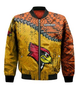 Illinois State Redbirds Bomber Jacket Grunge Polynesian Tattoo- NCAA