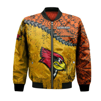 Illinois State Redbirds Bomber Jacket Grunge Polynesian Tattoo- NCAA