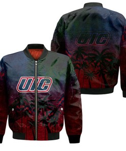 Illinois-Chicago Flames Bomber Jacket Coconut Tree Tropical Grunge - NCAA