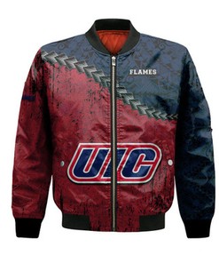 Illinois-Chicago Flames Bomber Jacket Grunge Polynesian Tattoo- NCAA