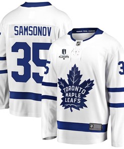 Ilya Samsonov 35 Toronto Maple Leafs Stanley Cup 2023 Playoffs Patch Away Breakaway Men Jersey - White
