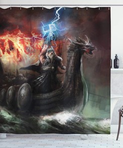 Imaginary Vikings Wrath Royal Boat Shower Curtain, Bathroom Curtain