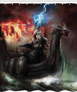 Imaginary Vikings Wrath Royal Boat Shower Curtain, Bathroom Curtain