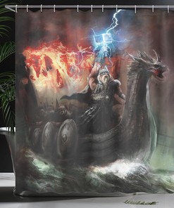 Imaginary Vikings Wrath Royal Boat Shower Curtain, Bathroom Curtain
