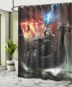 Imaginary Vikings Wrath Royal Boat Shower Curtain, Bathroom Curtain