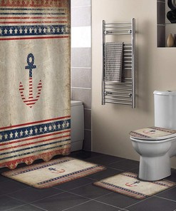 Independence Day American Nautical Anchor on Retro Background Shower Curtain for a Patriotic Bathroom Decor 