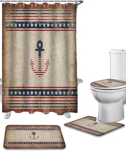 Independence Day American Nautical Anchor on Retro Background Shower Curtain for a Patriotic Bathroom Decor