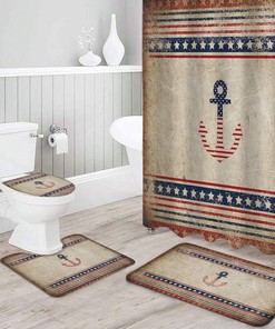 Independence Day American Nautical Anchor on Retro Background Shower Curtain for a Patriotic Bathroom Decor 