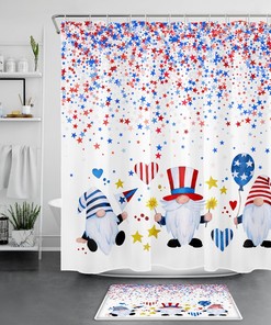 Independence Day Gnome Shower Curtain with Stars - Unique Bathroom Accessory