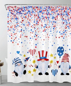 Independence Day Gnome Shower Curtain with Stars - Unique Bathroom Accessory