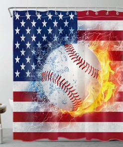 Independence Day Red Blue Stripe Baseball Shower Curtain for Patriotic Bathroom Decor 