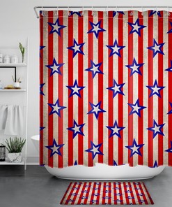 Independence Day Striped ShowerÂ CurtainÂ with Blue Stars - Bathroom Decor and Accessories