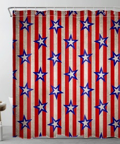 Independence Day Striped ShowerÂ CurtainÂ with Blue Stars - Bathroom Decor and Accessories