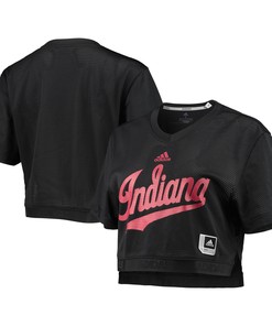 Indiana Hoosiers Adidas Womens Primegreen V-neck Cropped Jersey - Black Ncaa