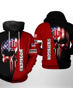 Indiana Hoosiers NCAA US Flag Skull 3D All Over Print Hoodie, Zip-Up Hoodie Ver 1
