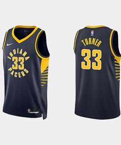 Indiana Pacers 33 Myles Turner 2022-23 Icon Edition Black Men Jersey