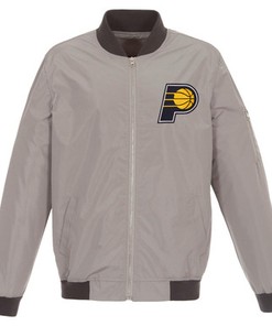 Indiana Pacers JH Design Lightweight Nylon Full-Zip Bomber Jacket - Gray/Charcoal