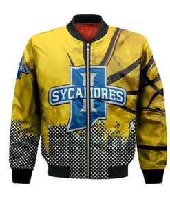 Indiana State Sycamores Bomber Jacket Basketball Net Grunge Pattern- NCAA
