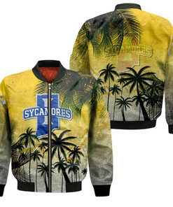 Indiana State Sycamores Bomber Jacket Coconut Tree Tropical Grunge - NCAA