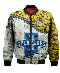 Indiana State Sycamores Bomber Jacket Grunge Polynesian Tattoo- NCAA