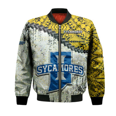 Indiana State Sycamores Bomber Jacket Grunge Polynesian Tattoo- NCAA
