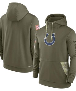 Indianapolis Colts 2022 Salute to Service Therma Performance Pullover Men Hoodie - Olive