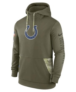 Indianapolis Colts 2022 Salute to Service Therma Performance Pullover Men Hoodie - Olive