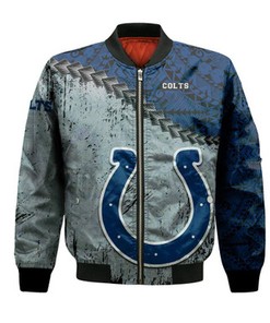 Indianapolis Colts Bomber Jacket Grunge Polynesian Tattoo - NFL