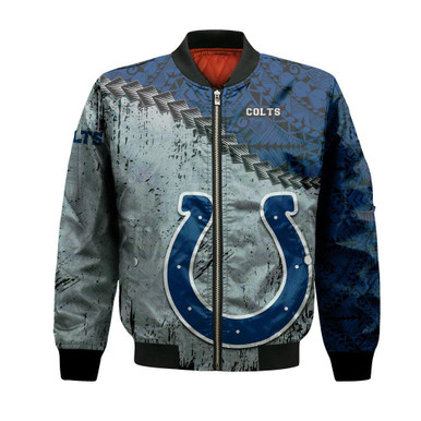 Indianapolis Colts Bomber Jacket Grunge Polynesian Tattoo - NFL