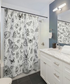 Insect Illustration Shower Curtain - Nature and Chic Bathroom Decor with Black and White Art Print
