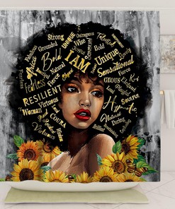 Inspirational African Art Black Girl Shower Curtain with Afro-American Women