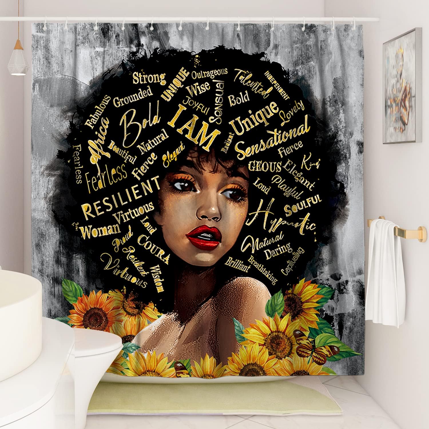 Inspirational African Art Black Girl Shower Curtain with Afro-American Women