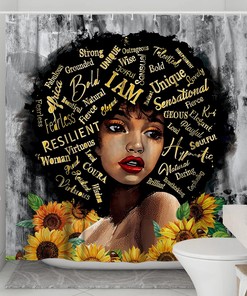 Inspirational African Art Black Girl Shower Curtain with Afro-American Women