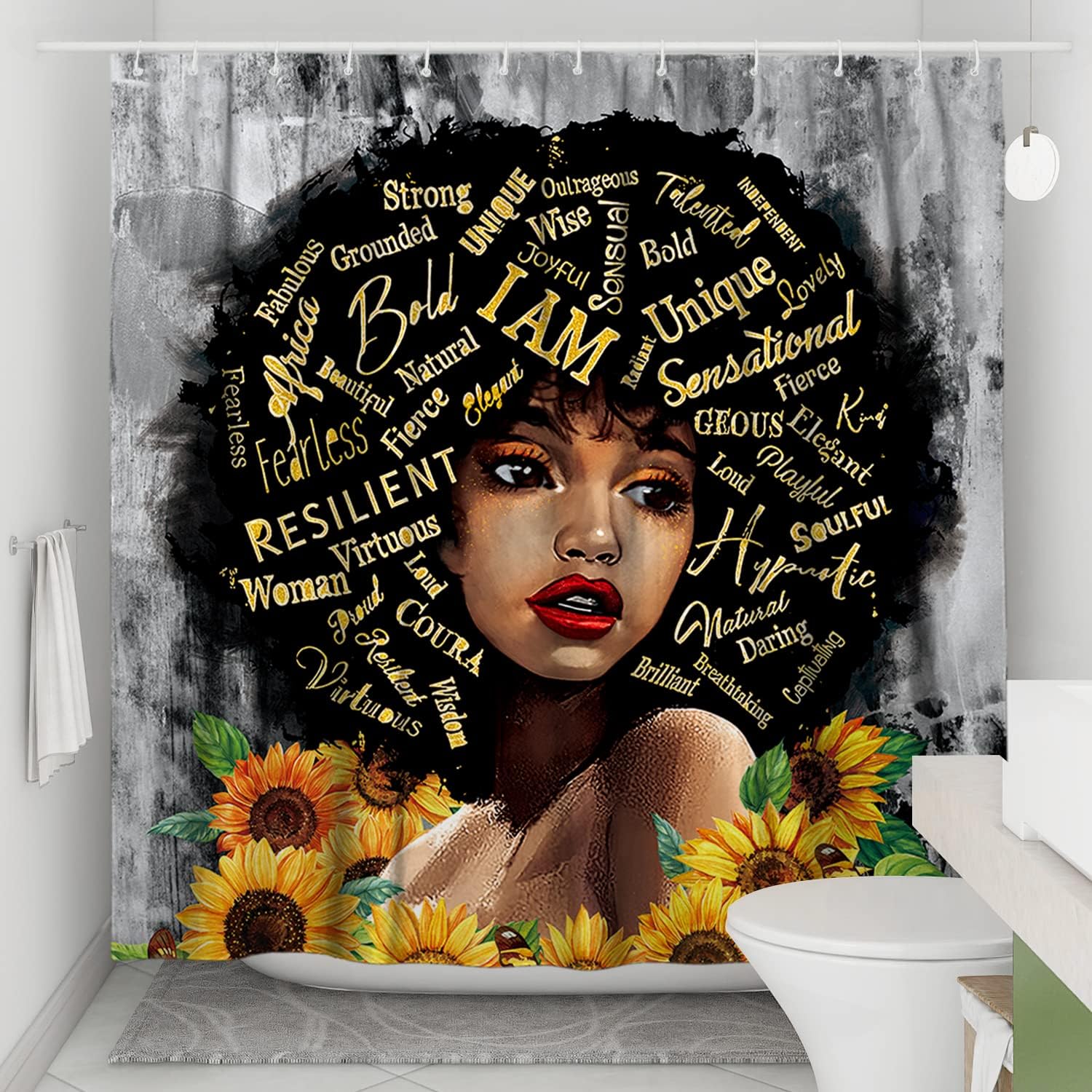 Inspirational African Art Black Girl Shower Curtain with Afro-American Women