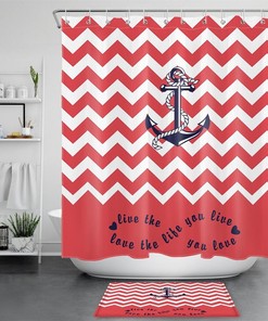 Inspirational Words Red Stripes Anchor Shower Curtain - Waterproof Fabric for Bathroom 