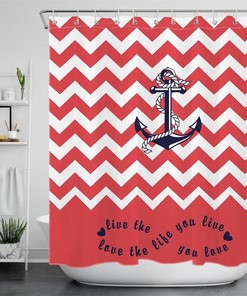 Inspirational Words Red Stripes Anchor Shower Curtain - Waterproof Fabric for Bathroom