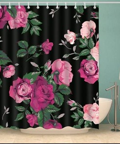Invigorating Bath Curtains with Beautiful Flowers and Roses for Bathroom Decor