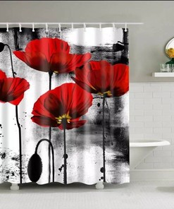 Invigorating Bathroom Decor with Beautiful Red Poppies Shower and Bath Curtains