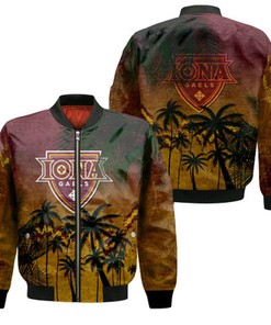 Iona Gaels Bomber Jacket Coconut Tree Tropical Grunge - NCAA